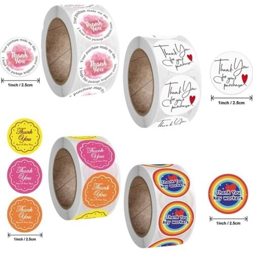 Thank You 100-500pcs Stickers Handmade crafts decor Round Paper Envelope sealing Label sticker Gift Packaging Stationery Sticker