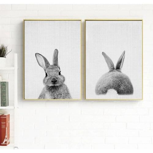 Wall Art Canvas Painting Nordic Rabbit Monkey Lion Elephant Giraffe Deer Poster Black and White Wall Pictures for Living Room