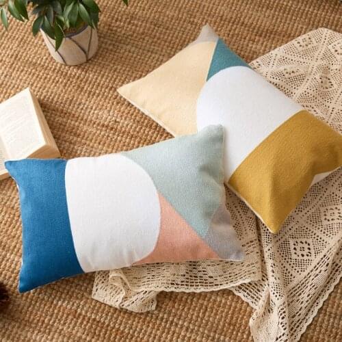 DUNXDECO Cushion Cover Waist Decorative Pillow Case Abstract Artistic Simple Geometric Cotton Thread Embroidery Bedding Coussin