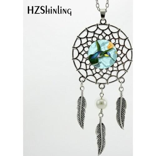 New Trendy Style Hummingbird Necklace Green and Blue Bird Jewelry Dream Catcher Pendant Necklace