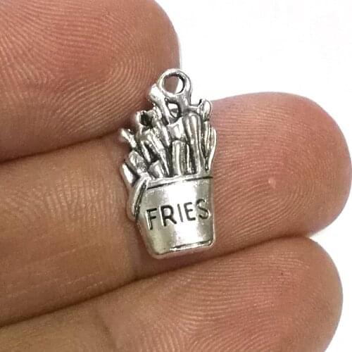 JAKONGO Antique Silver Plated Fries Charm Pendants for Jewelry Accessories Making Bracelet Findings DIY 20x11mm