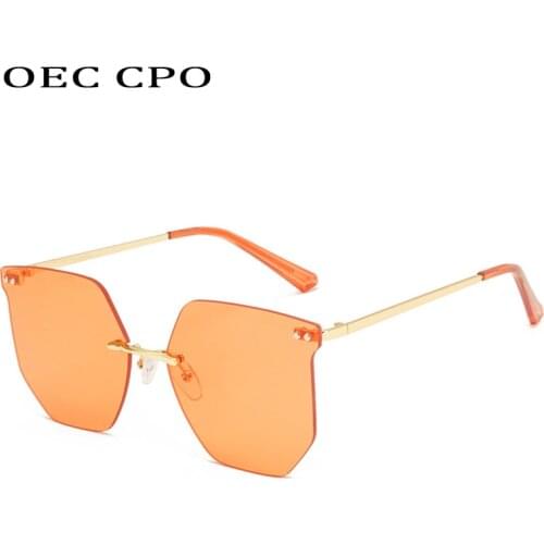 OEC CPO Oversized Rimless Sunglasses For Women Brand Fashion Orange Clear Lens Sun Glasses Female Eyewear UV400 Oculos De Sol