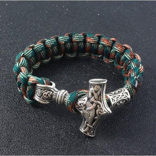 Punk Style Norse Viking Bracelet Thor Hammer Mjolnir Runes Beads Handmade Bangles Bracelets for Men Jewelry Gift