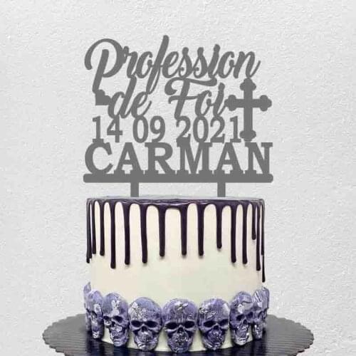 Personalized Communion Solennelle Cake Topper Custom Name Date Profession de Foi Carman Kids Communion Party Decoration Topper