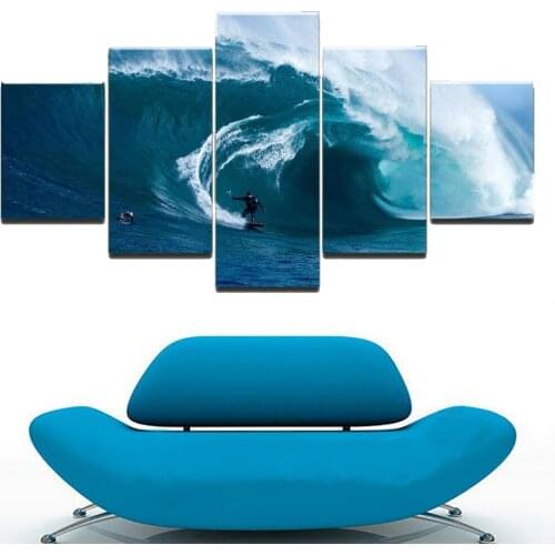 HD Prints Poster 5 Pieces Canvas Prints Sea Surfer Landscape Poster Home Decor Modern Living Room Wall Decoration Paintings