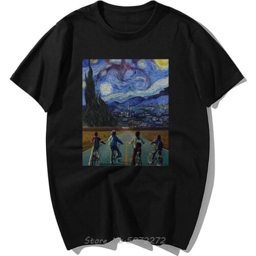 Funny Stranger Things T Shirt Men Fashion Tv Show Tshirt Mens Starry Night Demogorgon Eleven Steve Cotton Hip Hop Tees T Shirt