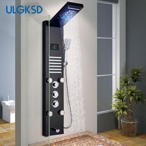 Multiple Luxury Bathroom Shower Faucet LED Shower Panel Column Bathtub Mixer Tap With Hand Shower Display Temperature Screen