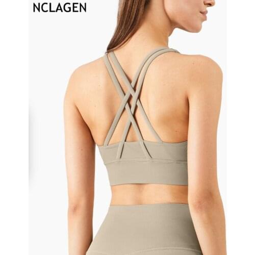 NCLAGEN 2021 Sports Bra High Impact Push-up Cross Back Naked-feel Fabric Workout Yoga Underwear Running Fitness Gym Crop Top