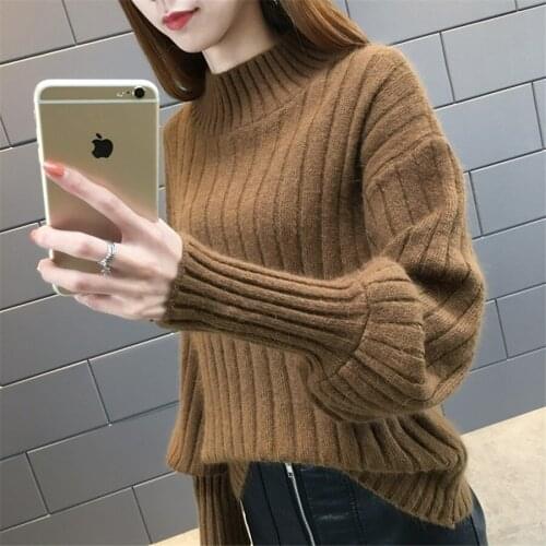 Women Sweaters Turtleneck Soft Lantern Sleeve Short Pullovers Fashion Autumn Winter Sweater Solid Women Jumpers