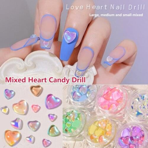 20pcs 3D Heart Nail Art Decorations Gradient Colorful Aurora Designs Sweet Candy DIY Accessories For Nails Manicure nail studio