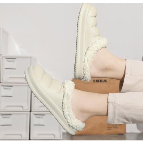 Fur Slippers Woman Cozy Shoes Flats Cotton Slippers Female Plush Slipper Slip-on Couple Crocse Soft Waterproof Furry Flat Shoes