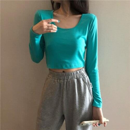 Women Long Sleeve Shirts 2021 Spring Summer Gym Crop Tops O-neck Sports Shirts Sexy Slim Exposed Navel Yoga T-shirts Sport Wear