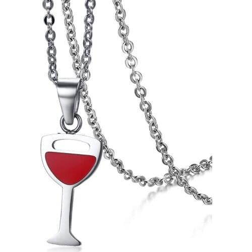 Womens Red Wine Glass Titanium Steel Pendant Sexy Glamorous Red Wine Glass Pendant N00682