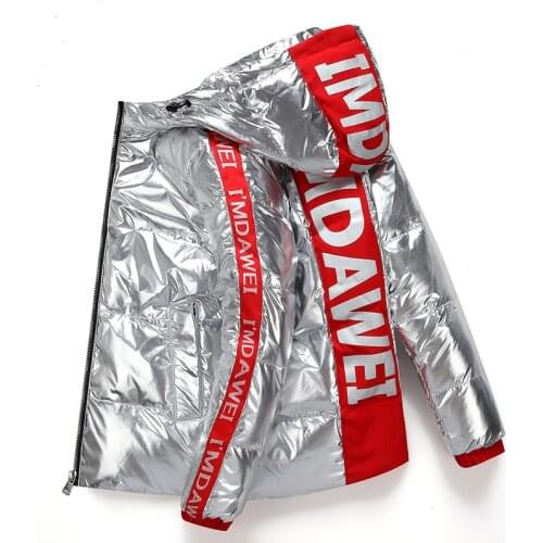 Womens Down Jacket Winter Loose Short Warm Coats White Duck Down Parka Large Glossy Outwear Female Short Letter Shiny Couple