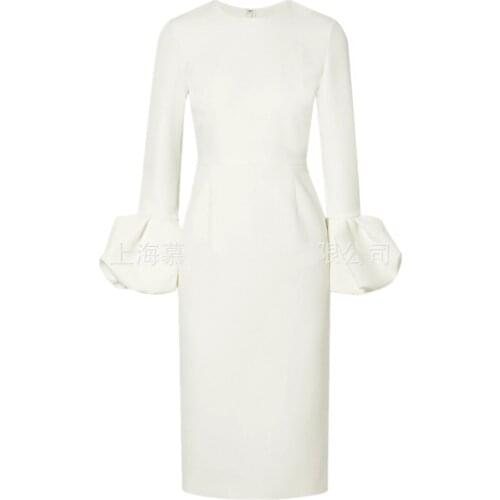 2021 Spring autumn fashion ol package hip dress women puff sleeve slim step pnecil dress plus size 2XL