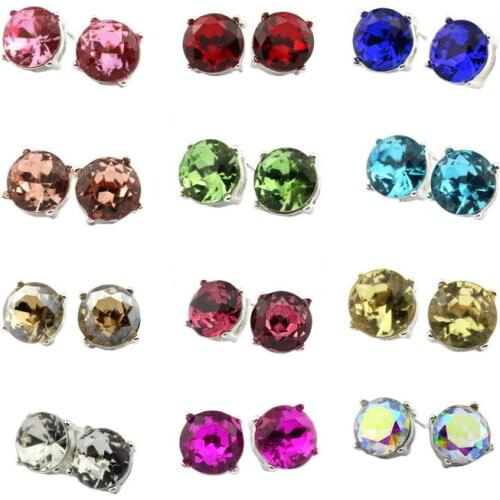 ZWPON Plating Gold Round Glass Crystal Stud Earrings Jewelry Fashion Womens Dot Post Earrings for Women Jewelry Wholesale