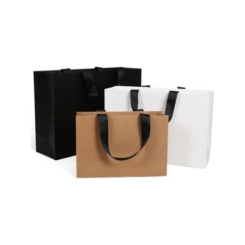 10pcs White Black High Quality Simple Paper Gift Bag Kraft Paper Candy Box With Handle Wedding Birthday Party Gift Package