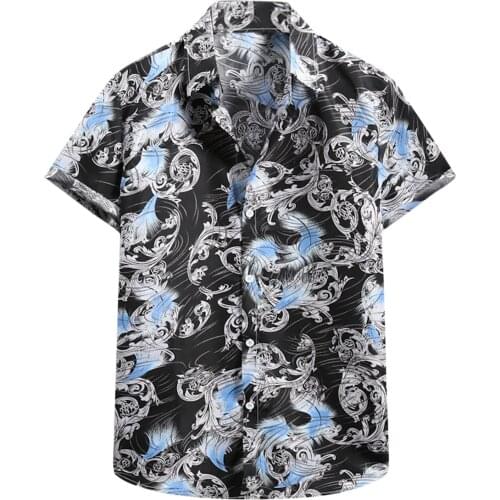 61# Summer Men Cardigan Short Sleeve Hawaiian Beach Shirt Flower Shirt Mens Casual Turtleneck Vestidos Shirts Camisas De Hombre