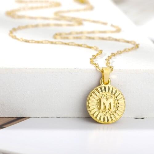 A-Z Initial Letter Necklaces For Women Men Gold Color Chain Choker Round Coin Male Female Pendant Necklace Fashion Jewelry 2020