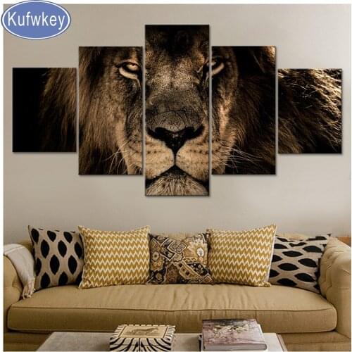 "Powerful Lion king"full square round display Diamond Painting 5 Pcs,cross stitch 5d Mosaic animal eyes diamond embroidery