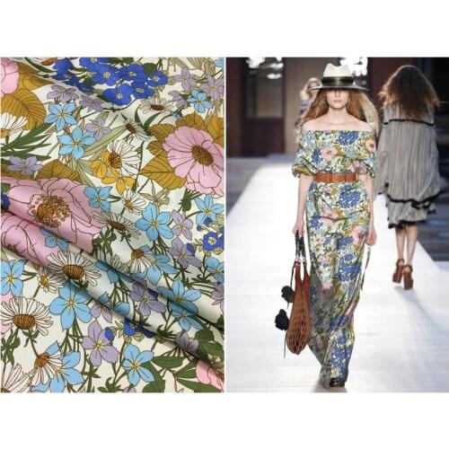 Brand Daisy Flower Printed Stretch Double-Joe Silk Fabric Dress Shirt Fabric