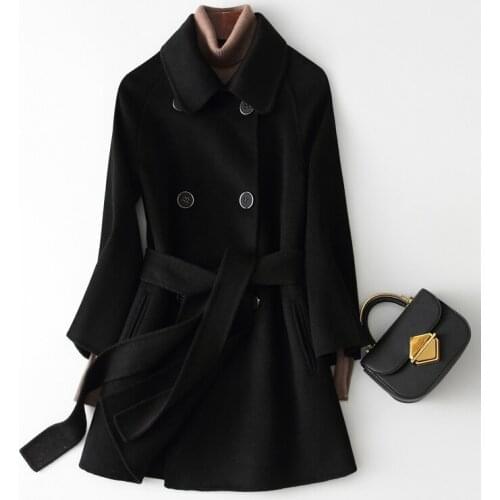 Black Womens Tweed Coat Womens Small Double Faced Suit Coat Womens Design Sense Minority Medium Length Coat
