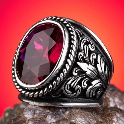 Faceted Ruby Stone Men Ring Otttoman Style Men Jewelry High Quality Ring Unique Design Men’s