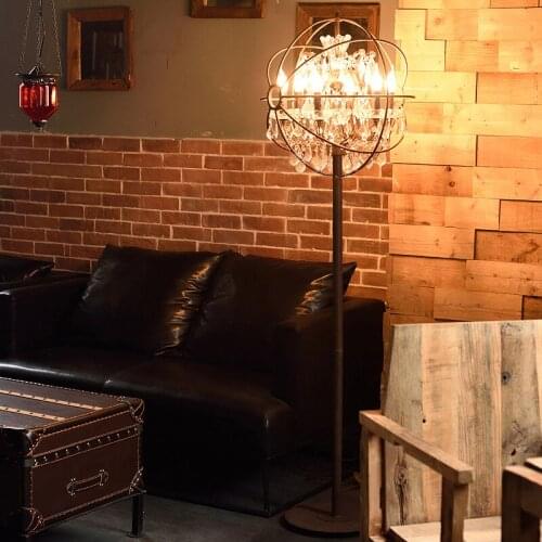 American country retro living room crystal Led floor lamp villa clothing store commercial creative Vintage floor light Lighting