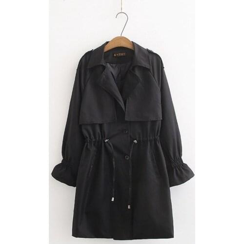 Plus Size Womens Black Jackets Ladies' Long Coats Elastic Waist Officewear Outwear