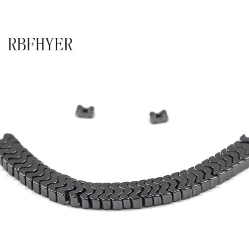 RBFHYER 4x1mm/6x2mm Natural Stone wave Shaped rectangle Black Hematite Loose Space Beads for Jewelry Making DIY bracelets