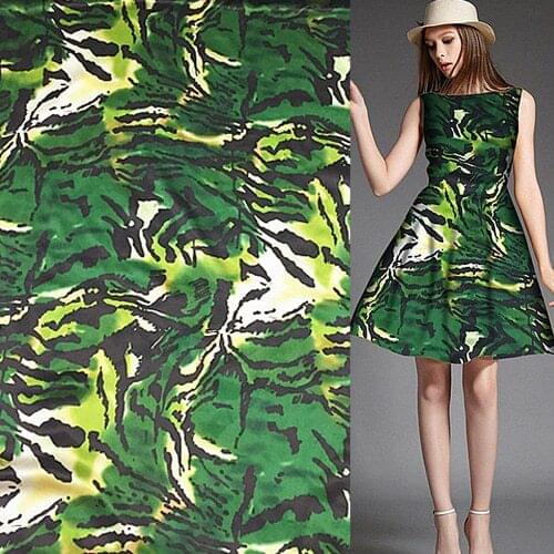 Green and blacK leopard print silk satin silk Charmeuse fabric 17momme 113cm,SSC245