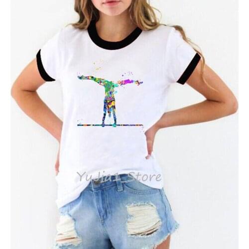 Ropa mujer 2020 harajuku kawaii t shirt women watercolor Gymnast Printed tshirt femme white summer t-shirt girls cut tops tees