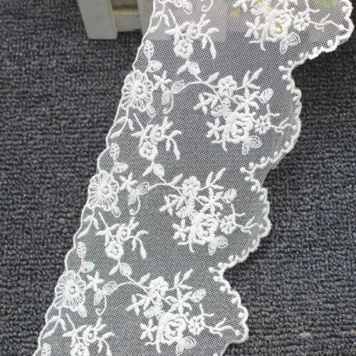 YACKALASI Cotton Lace Mesh Embroidered Applique Soft Tulle Lace Fabrics Floral Scalloped Sewing Apparel Trims Double Sides 12CM