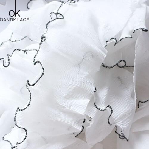 11.5cm wide white pleated panel elastic lace trim 3D Flower Dress neckline Decal embossed embroidery process