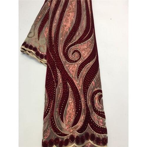 2021 Velvet Sequin Net Lace High Quality Royal Blue Sequin Latest etones Embroidery Fabric Party Asoebi Nigeria African red