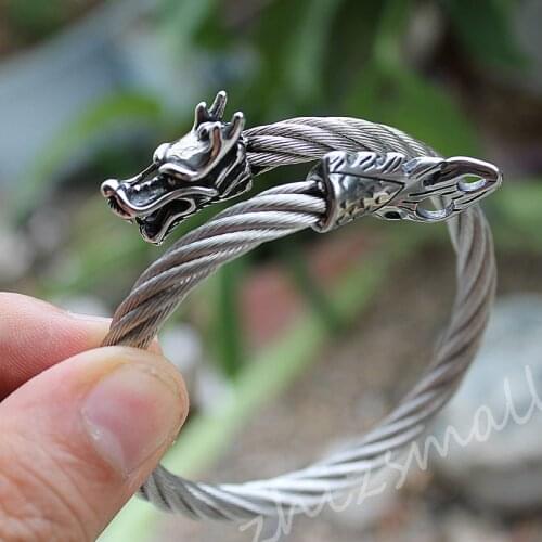 Titanium steel bracelet Punk Bracelets Viking Dragon 316L stainless steel jewelry bangles Men boys bangle armlet