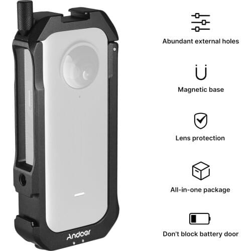 C-ONE X2 Aluminum Alloy Insta360 ONE X2 Protective Cage Case Action Camera Rig with 1/4" Thread Magnetic Action Camera Mount