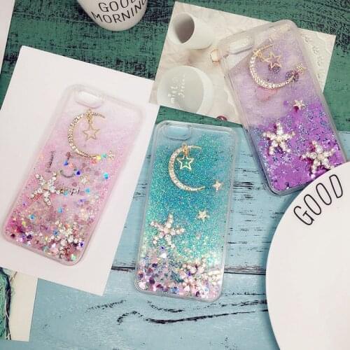Rhinestone Diamond Starfish Moon Liquid Quicksand Phone Case For iPhone 12 Mini Pro Max