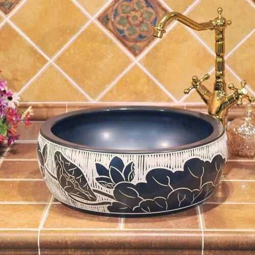 Black and white Artistic porcelain bathroom sink wash basin bowl wash hand basin