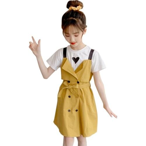 Kids Clothes Girls Heart Tshirt + Jumpsuit Childrens Clothes For Girls 2021 Tracksuit For Girl Casual Style Childrens Clothes