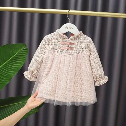 2021 Winter Pink Thicken Children Clothes Baby Girls Patchwork New Years Dress Kids Cotton cloth Dress Girls Outwear MB18