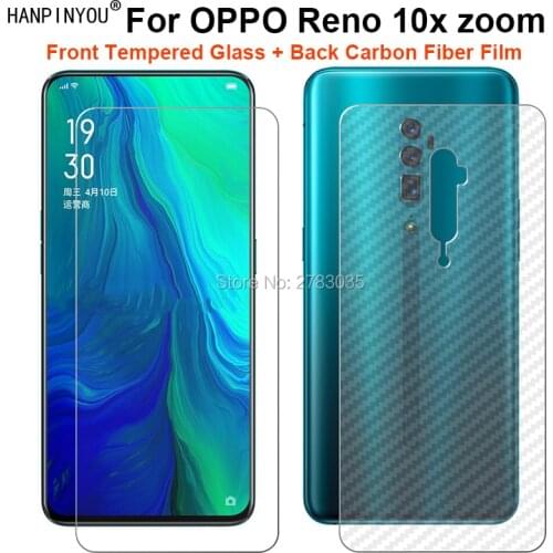 For OPPO Reno 10x zoom 6.6" 1 Set = Soft Back Carbon Fiber Film +Ultra Thin Clear Tempered Glass Front Screen Protector