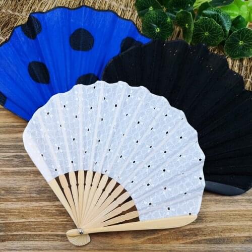 Japanese Style Embroidered Cotton White Small Fan Cute Shell Fan