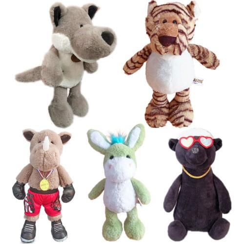 Animal Plush Toy Boxing Animal Elephant Rhino Honey Badger Peluche Wolf Tiger Donkey Soft Pillow Stuffed Toy Valentines Gift