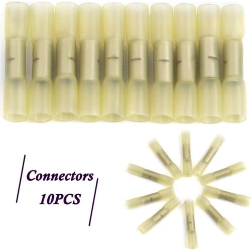 Insulated Yellow Butt Connectors HBV5 10PCS Heat Shrink Yellow Waterproof Crimp Terminals Kit for 12-10 AWG 4.0-6.0mm2 Cable