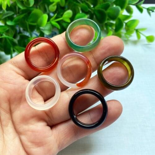 Unisex Natural Ring Multicolor Black Green Red Agates Created Circle Natural Stone Finger Rings Charms Christmas Gifts Wholesale