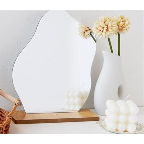 Korean style Makeup Mirror Ins Irregular Acrylic Decorative Mirror Home Decor Wooden Base Cosmetic miroir espejos decorativos