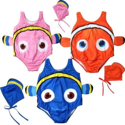 2020 Summer New Toddler Kids Baby Girl Goldfish Swimwear Bikini Swimsuit Costume+Swimming Cap Cute 3D Cartoon 2Pcs Outfits 1-6T