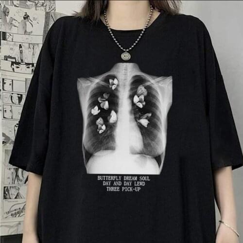 Summer Gothic butterfly anime women T-shirt Y2K Harajuku tops ins casual new hip hop tees dark Ulzzang cotton women clothing