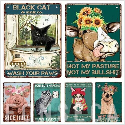 Cat Drinking Coffee Retro Metal Tin Sign Signage Decoration Farmhouse Home Bedroom Wall Sign Club Decoration Plaque 12*8 Inch